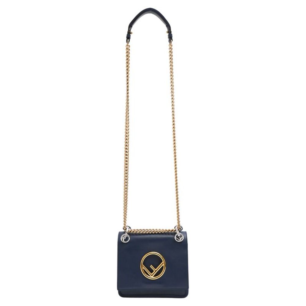 Fendi Small Kan I Shoulder Bag in Navy Blue Leather